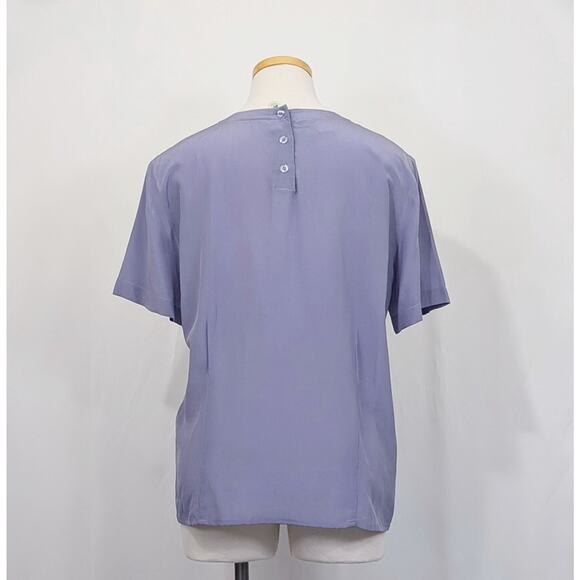 Vintage 90s Top Lavender Purple Silk Blouse Shirt Short Sleeve Misses Size 8 - Picture 4 of 6